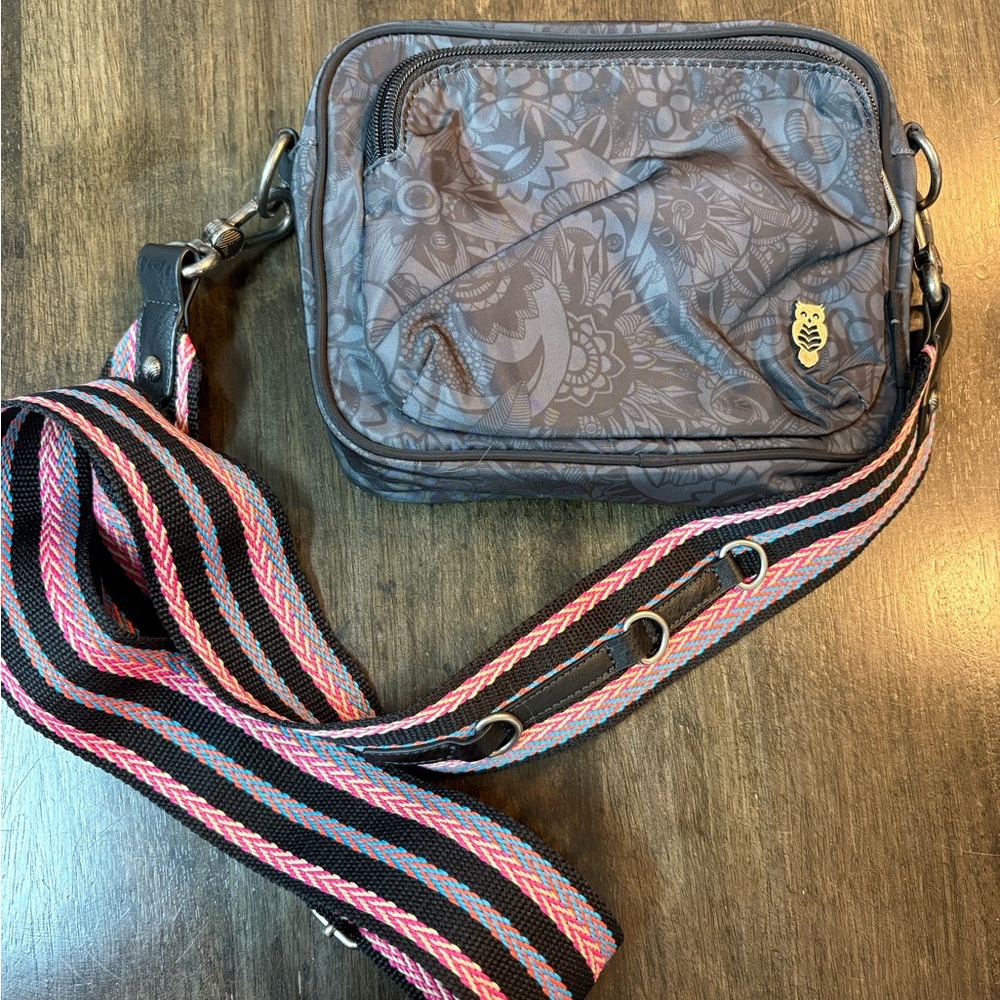 Sakroots black/gray Crossbody Bag with multicolor strap
